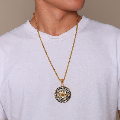 Title 3, Titanium steel eye of god pendant necklace