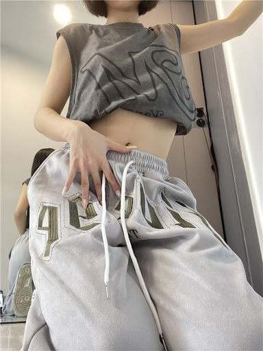 Title 6, Gray Suede Embroidered Sweatpants Comfortable a...