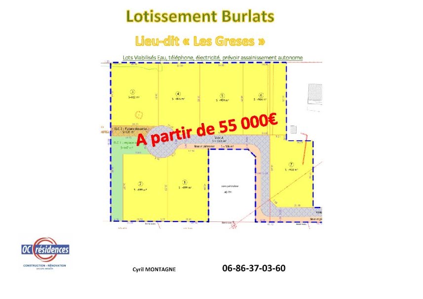 Vente terrain  964 m² à Burlats (81100), 59 000 €