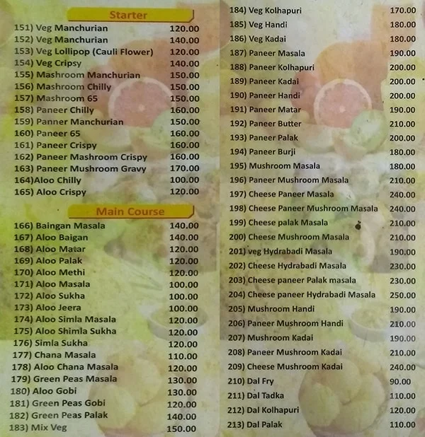 Potoba menu 