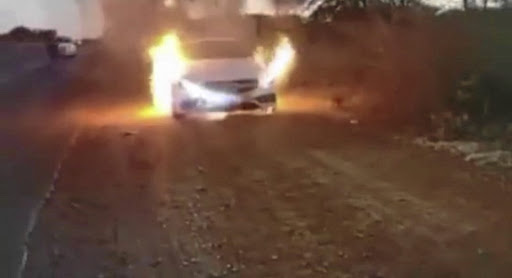 Aubrey Qwana's Mercedes-Benz C-Class was engulfed by a ball of fire while the musician and his manager were in it.