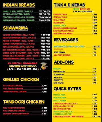 Kitchen Kollywood menu 