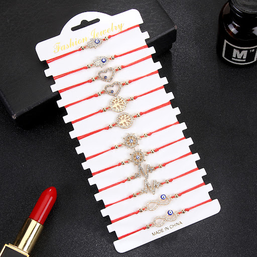Title 3, Red Rope Woven Lucky Ethnic Style Bracelet Card...