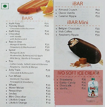 Arun Ice Creams menu 