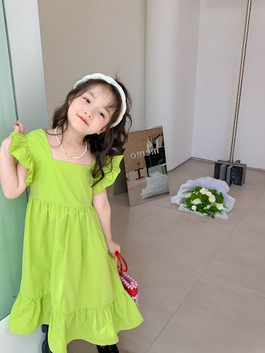 Title 10, Girls Backless Bow Dress Flounced Sleeve Ruffles