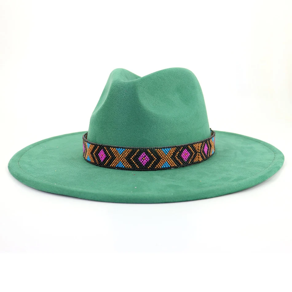 Dames Suede Boheemse grote rand platte hoge hoed
