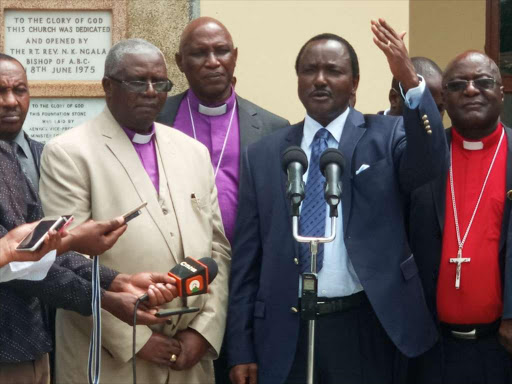 Wiper leader Kalonzo Musyoka address the media after a meeting with Kamba elders and Church leaders.