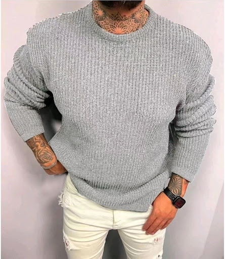 Title 7, Mens Solid Color Waffle Round Neck Pullover fo...