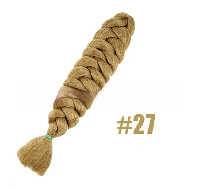 Peruca de fibra de alta temperatura, tranças grandes, preto e dourado, extensão capilar. Cabelo trançado estiloso e resistente ao calor.