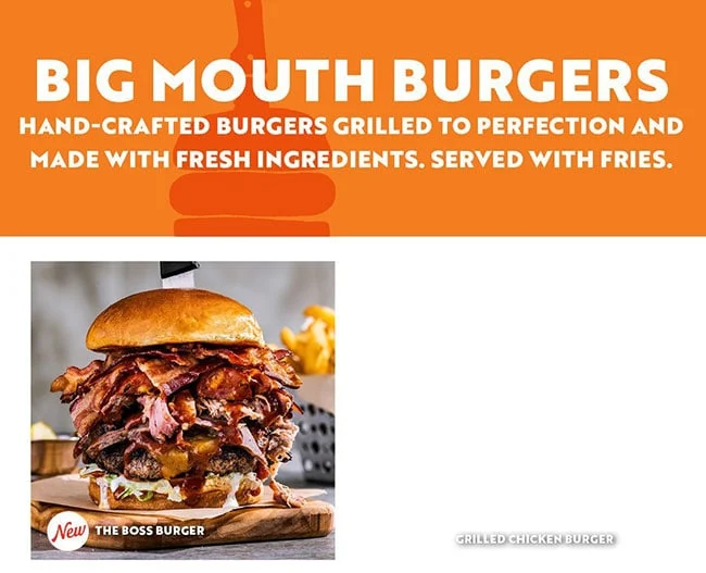 Cheeseburger & Hamburger Menu: Big Mouth Burgers® - Grill & Bar Menu