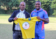 Richards Bay FC owner Jomo Biyela and new signing Ntsikelelo Nyauza.