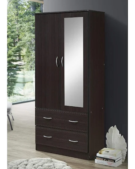 HODEDAH 2 Door Wood Wardrobe Bedroom Closet with Clothing... - 1