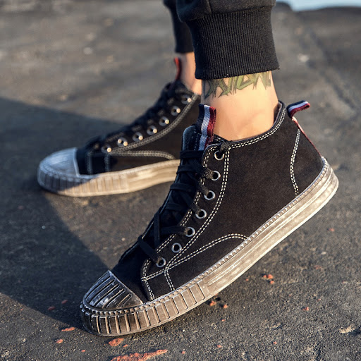Title 4, Black distressed casual shoes for a relaxed and...