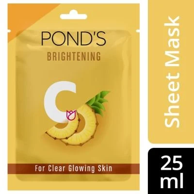 Ponds Vitamin C Brightening Clear Glowing Skin, 100% Natural Pineapple Sheet Mask 25 Ml