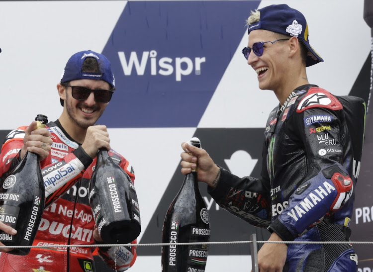 Bagnaia (left) and Quartararo on the Malaysian podium. Picture: REUTERS