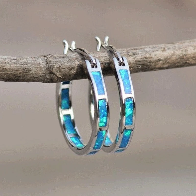 Title 3, Blue Opal Round Earrings for Women. Timeless el...