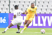 South Africa's Ntombifikile Ndlovu is challenged by Welile Ndwandwe of Eswatini in their 2023 Cosafa Women's Championship match at Dobsonville Stadium on Tuesday. 