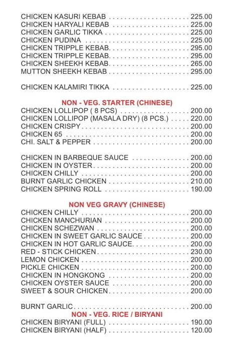 Hotel Ashirwad menu 