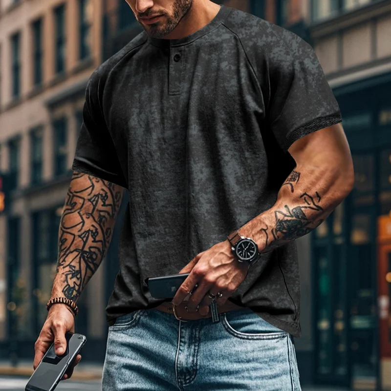 Title 10, Camiseta Retro Hombre Cuello Henry Desgastado M...