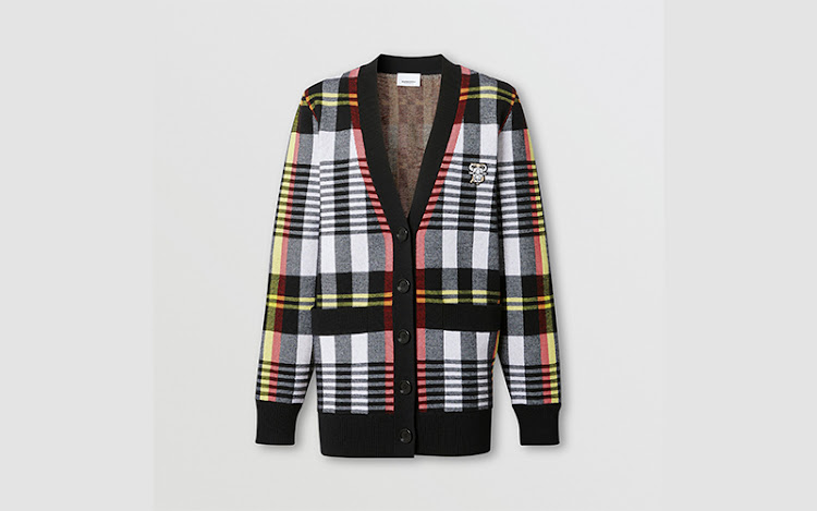 Burberry Check Technical Merino Wool Jacquard Cardigan.