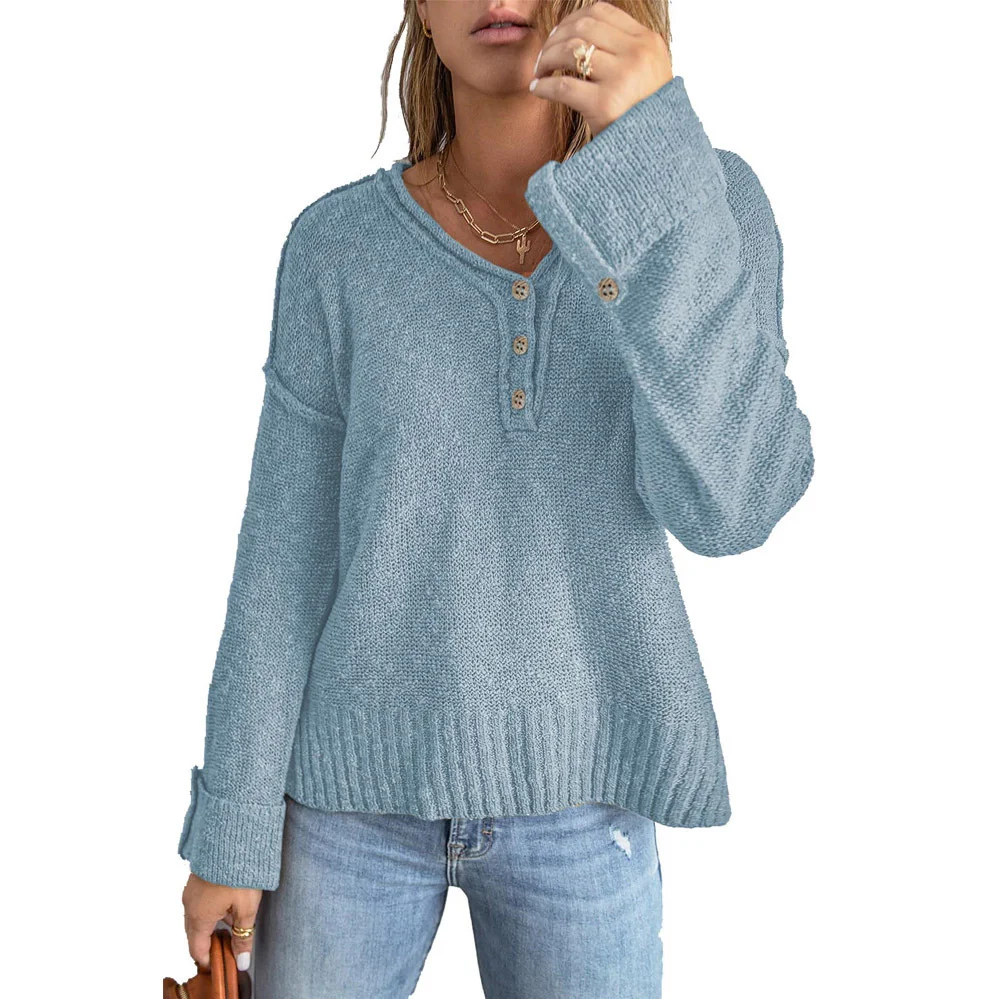 Title 7, Autumn And Winter Fashion Loose Button Knit Dro...