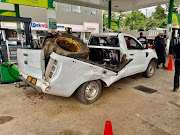 A Ford bakkie was damaged at a petrol station in Verulam when a tractor tyre it had been carrying exploded when it was filled with too much air