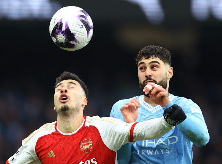 Arsenal's Gabriel Martinelli in action with Manchester City's Josko Gvardiol in their Premier League draw at Etihad Stadium in Manchester on Sunday.