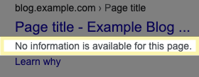 Search result with missing snippet: No information is available for this page