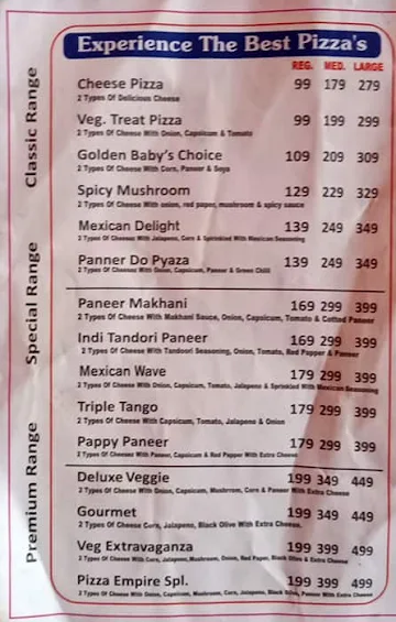 The Pizza Empire menu 