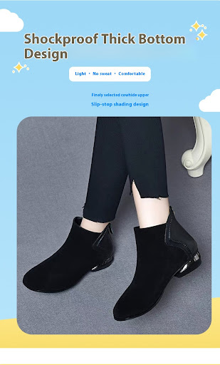 Title 5, Soft Leather and Velvet Frosted Round Toe Low H...