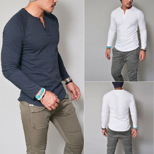 Title 6, Autumn winter round neck button long sleeve T-s...