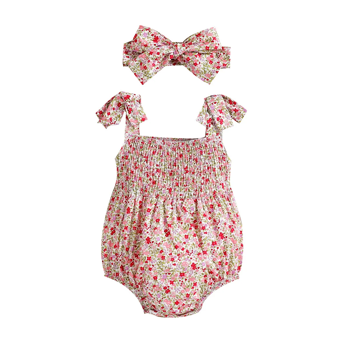 Title 4, Bloemen romper met bandjes en smokwerk voor bab...