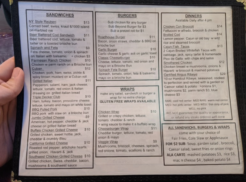 Gavins Grill gluten-free menu