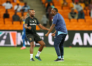 Cape Town City head coach Benni McCarthy (R) celebrates following the final whistle after his team beat Kaizer Chiefs 1-0 in an entertaining Absa Premiership match at FNB Stadium on January 30 2019.  ,