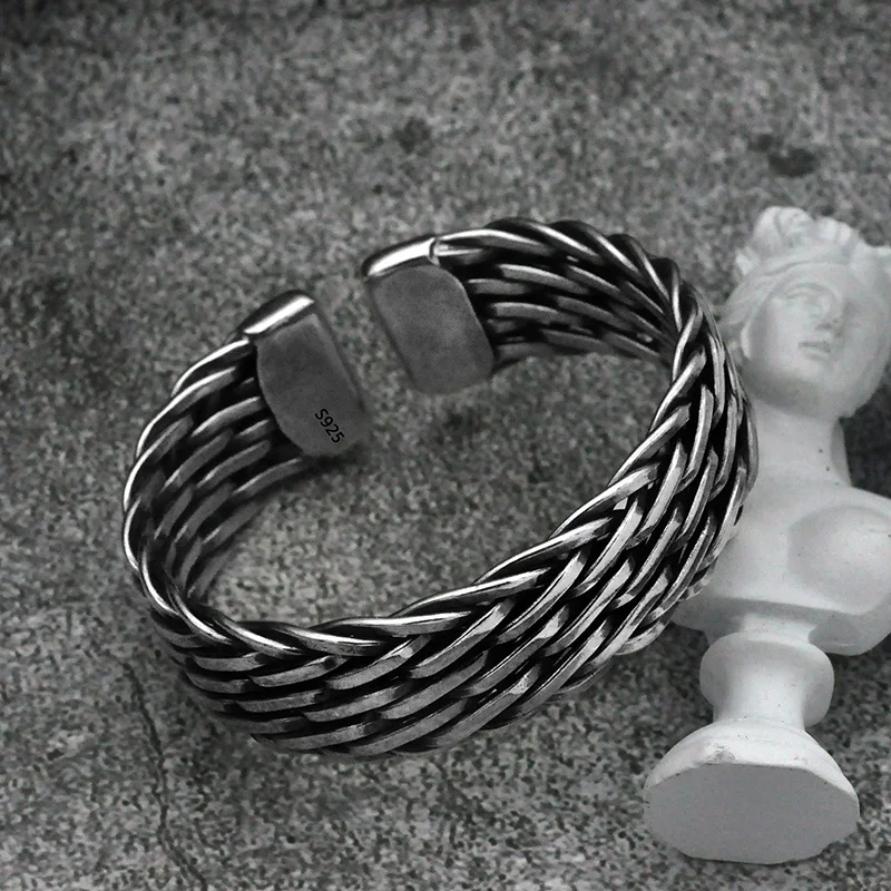 Title 4, Pulseira masculina de prata de lei trançada à m...