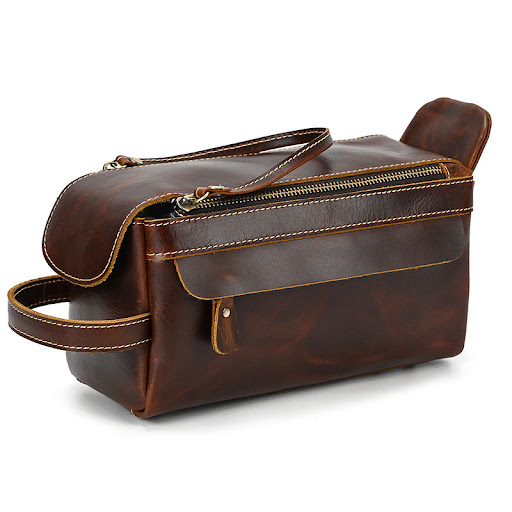 Title 10, Large capacity leather wash bag for women, spac...