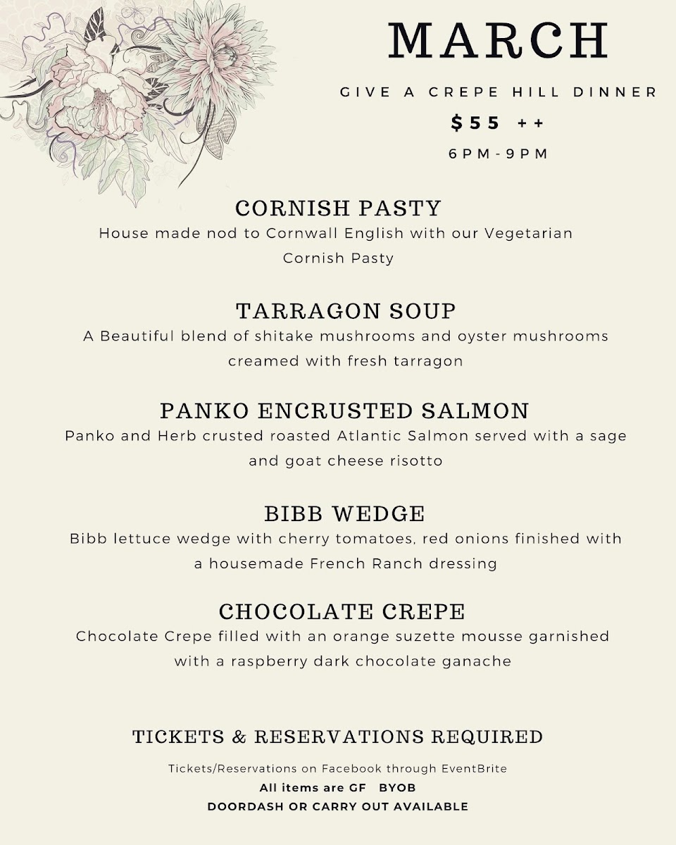 March 2021 dinner menu