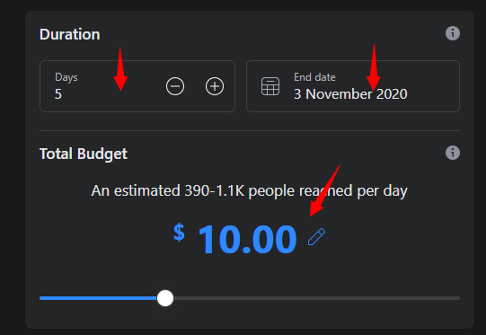 choosing facebook boosted post ad budget and duration