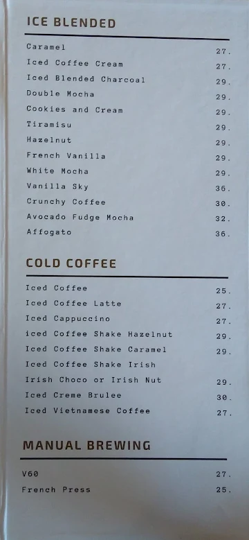 Coffee U menu 