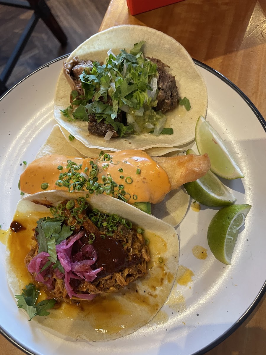 Beef shortrib taco, Battered Fish taco & Cochinita taco