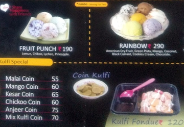 Cool Camp Icecream menu 