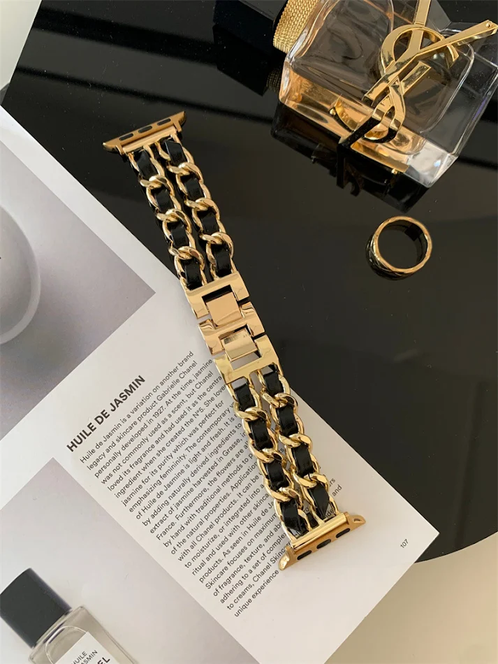 Hoogwaardige horlogeband, klassieke Black Gold serie. Leer en metaal voor stijl en duurzaamheid. Upgrade je horloge!