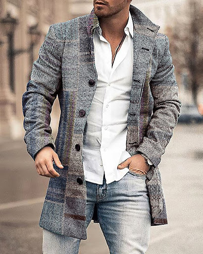 Title 2, New Mens Woolen Stand Collar Medium Long Pocke...