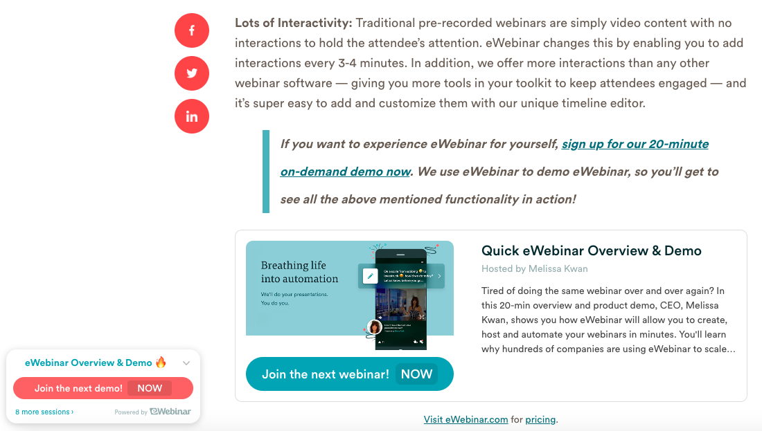 eWebinar call to action to join a demo