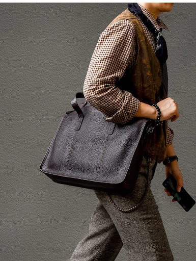 Title 6, Mens Thick Cowhide Commuter Leather Handbag, d...