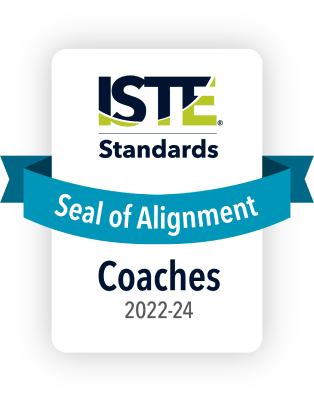 ISTE の Seal of Alignment バッジと認定コーチ プログラムの称号のグラフィック