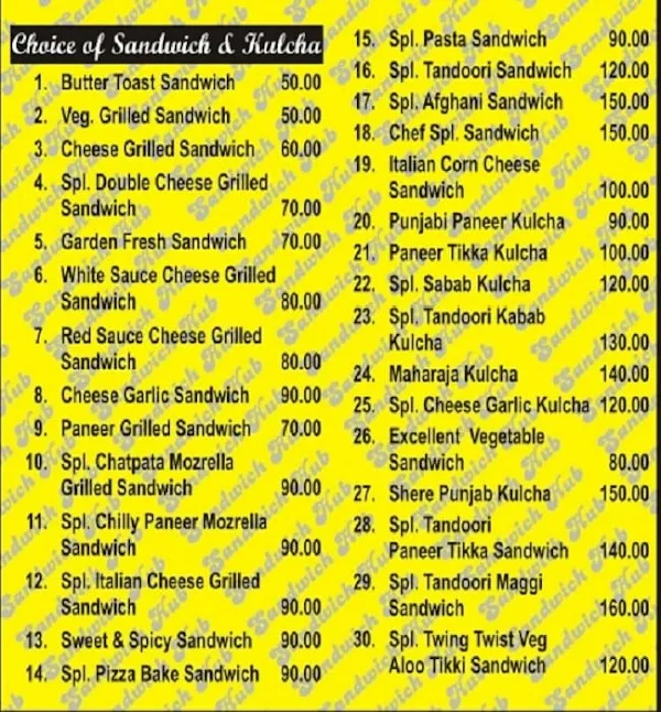 Sandwich Hub menu 