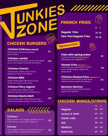 Junkies Zone menu 