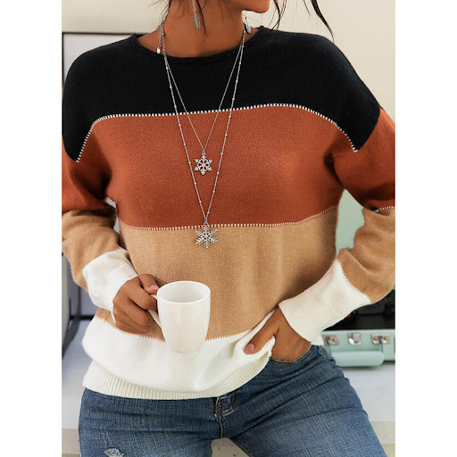 Title 6, European And American Stripes Contrast Color Lo...