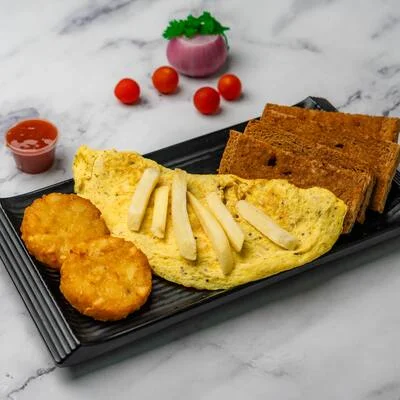 Potato Chips Omelette With 2 Hash Brown & 2 Slice Wheat Bread(Non Veg)